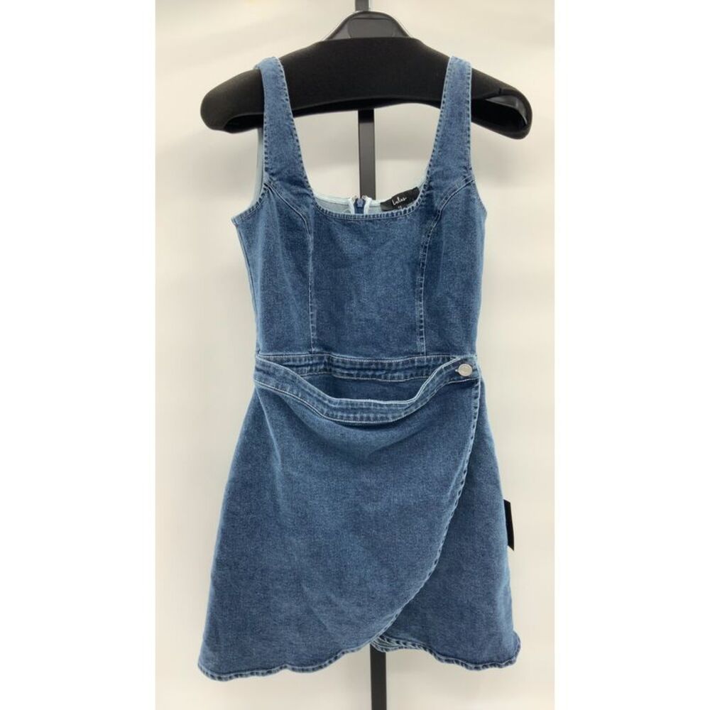 Lulus Women Merima Medium Wash Denim Wrap Mini Dress Blue M - Picture 1 of 2